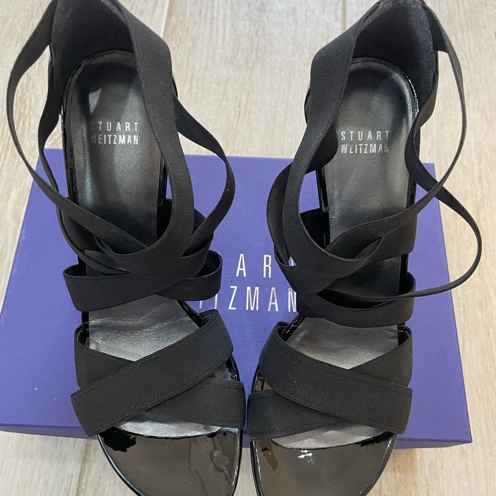Stuart Weitzman Crossup Black Elastic- Narrow Width - Picture 4 of 7